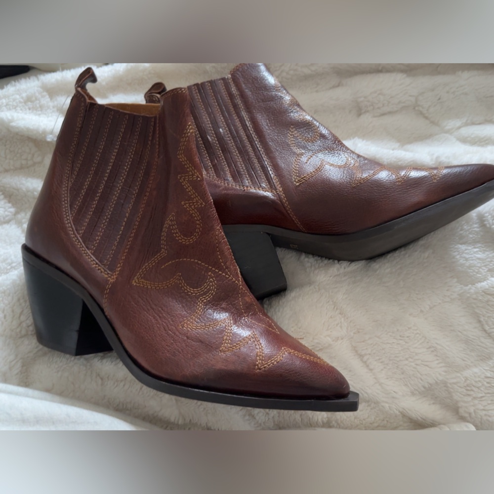 -leather boots 
-Brown
-pointed toe
-heel
-8.5 women’s